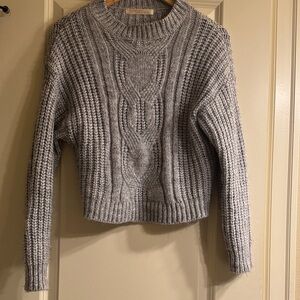 Ashley By 26 International Light Gray Cable Knit Cropped Crew Sweater